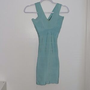 Bebe light blue bodycon v neck dress
